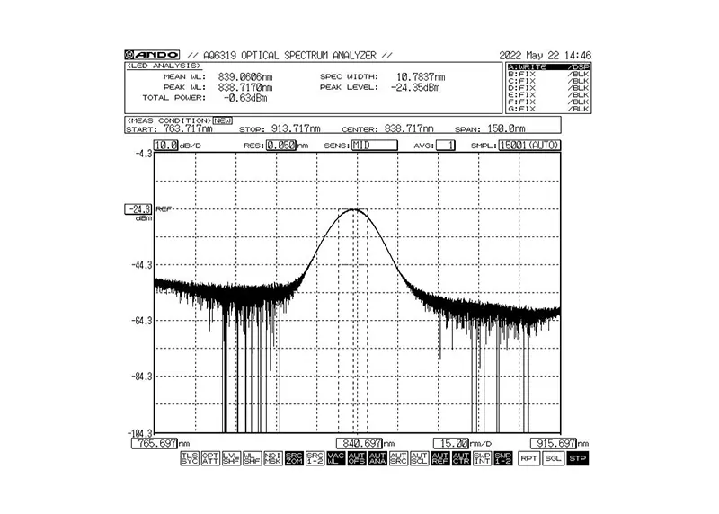 840nm 5mW 10nm båndbredde SLED bredbåndslyskildemodul 840nm 5mW 10nm båndbredde SLED bredbåndslyskildemodul